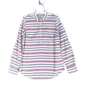 Vineyard Vines Button Up Popover Ladies 6 Blue Red Striped Cotton Long Sleeve